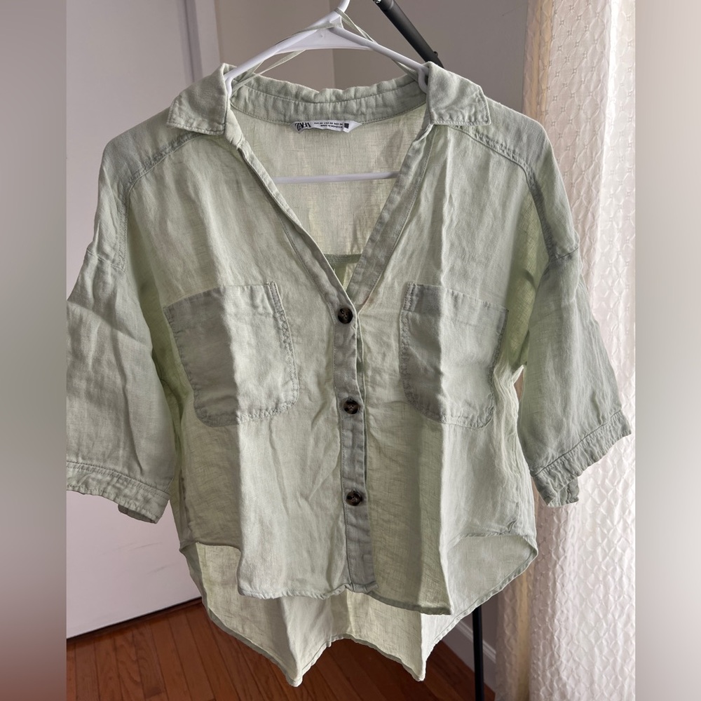 linen cropped short sleeve tshirt